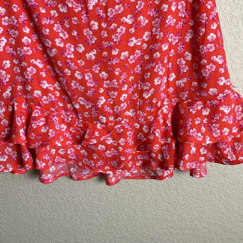 Blue Rain Womens‎ XS Orange Floral Mini Skirt Boho Zip Back Ruffles